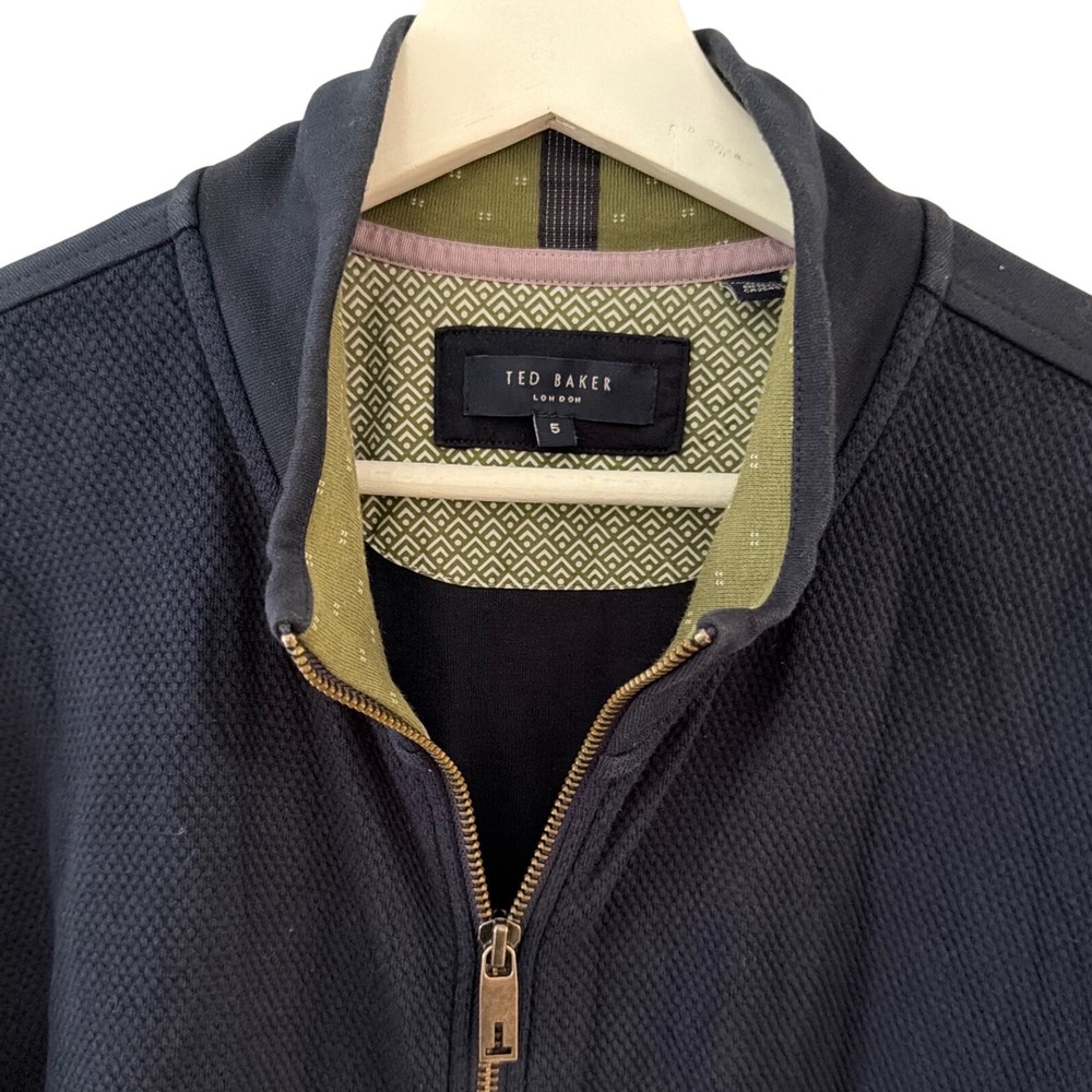 Ted Baker London Bonfyre Navy Blue Full Zip Cotton Jacket Men SZ 5 (XL) Textured